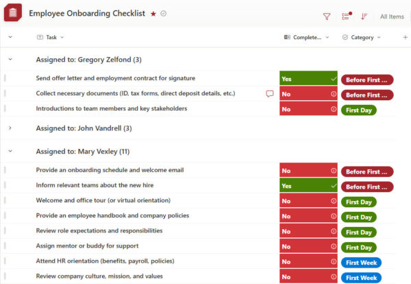 Employee Onboarding Checklist - Lists | LookBook 365
