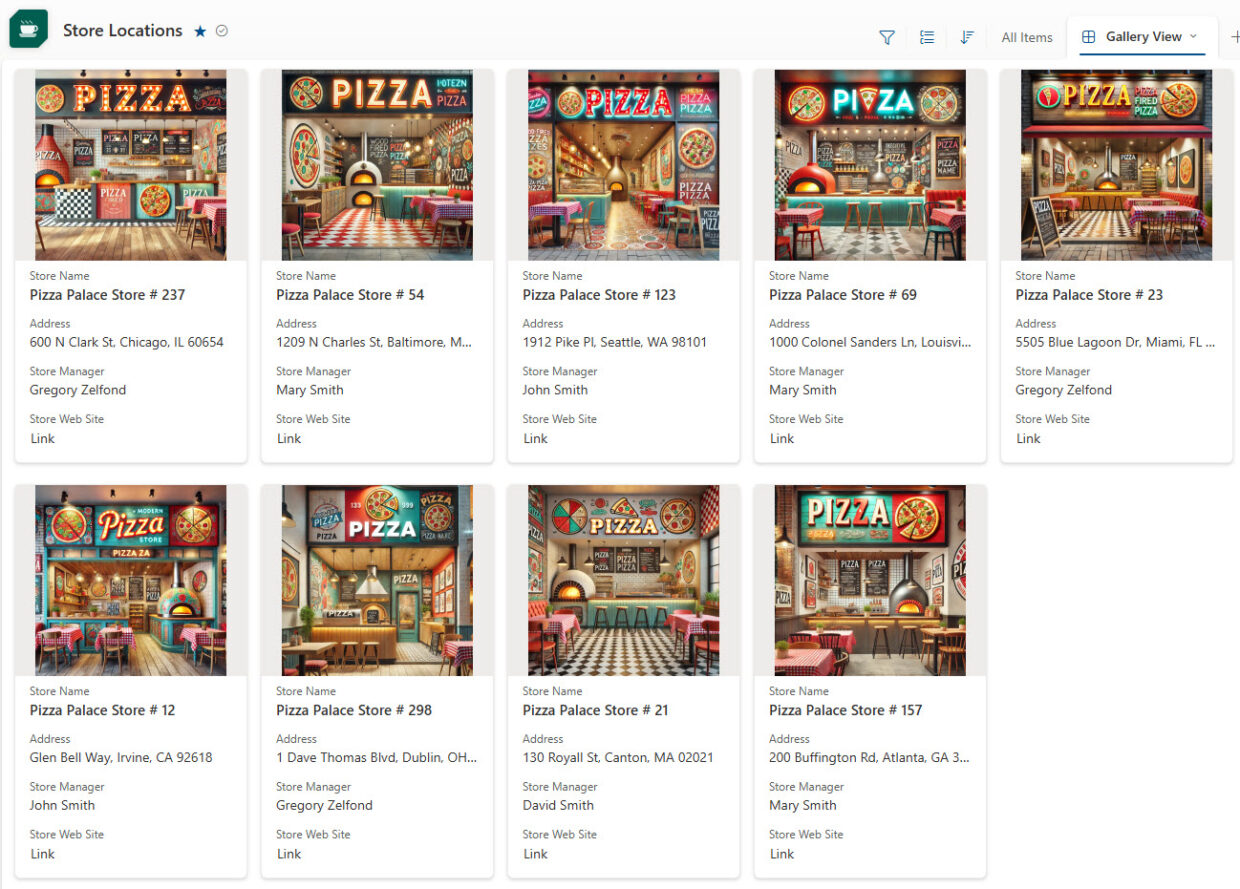 List of Office Locations built using the Lists application and a Gallery View