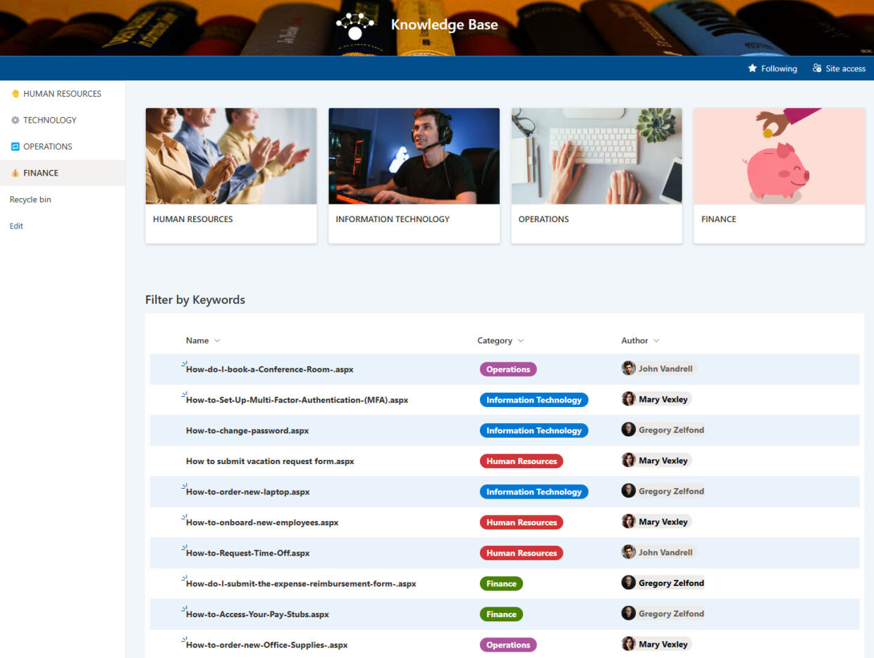 Knowledge Base Main Page