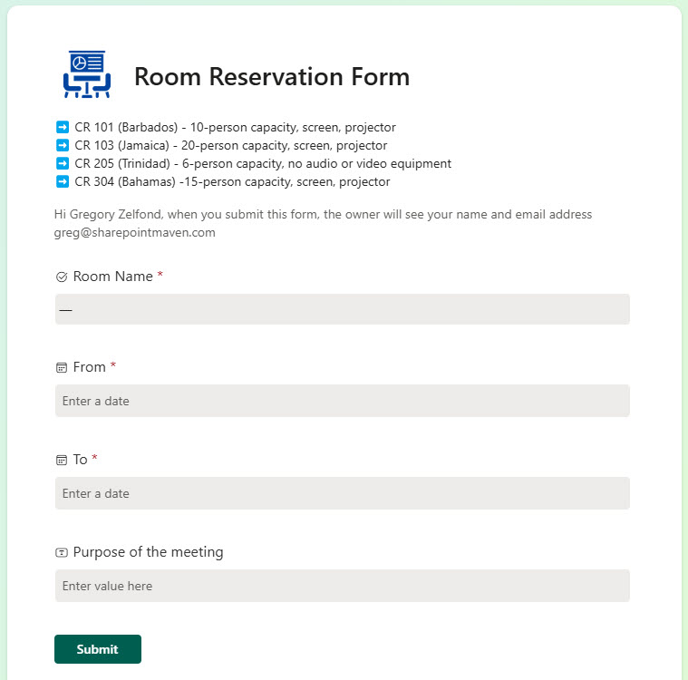 Room Reservation Request Form