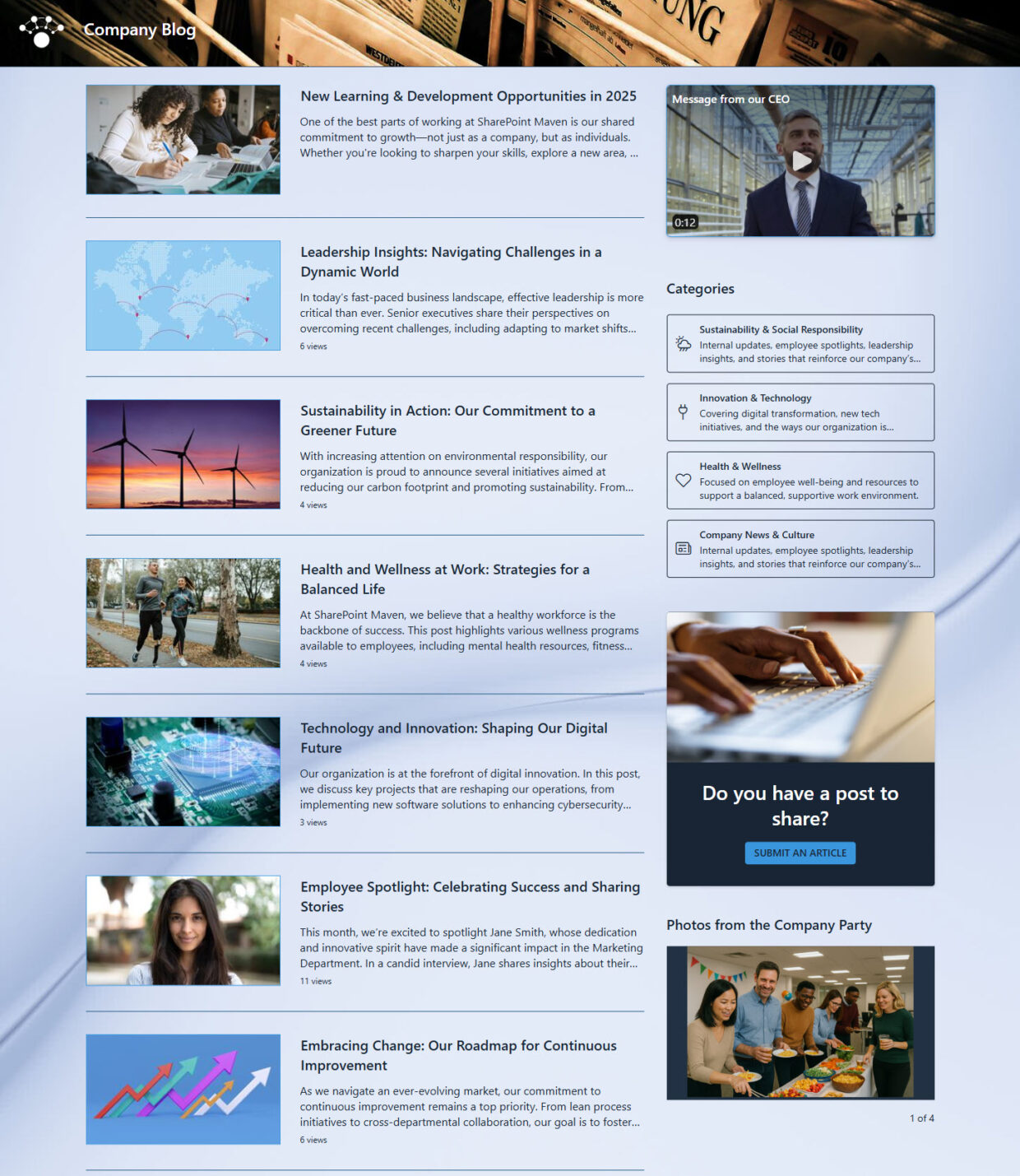 Company Blog Homepage