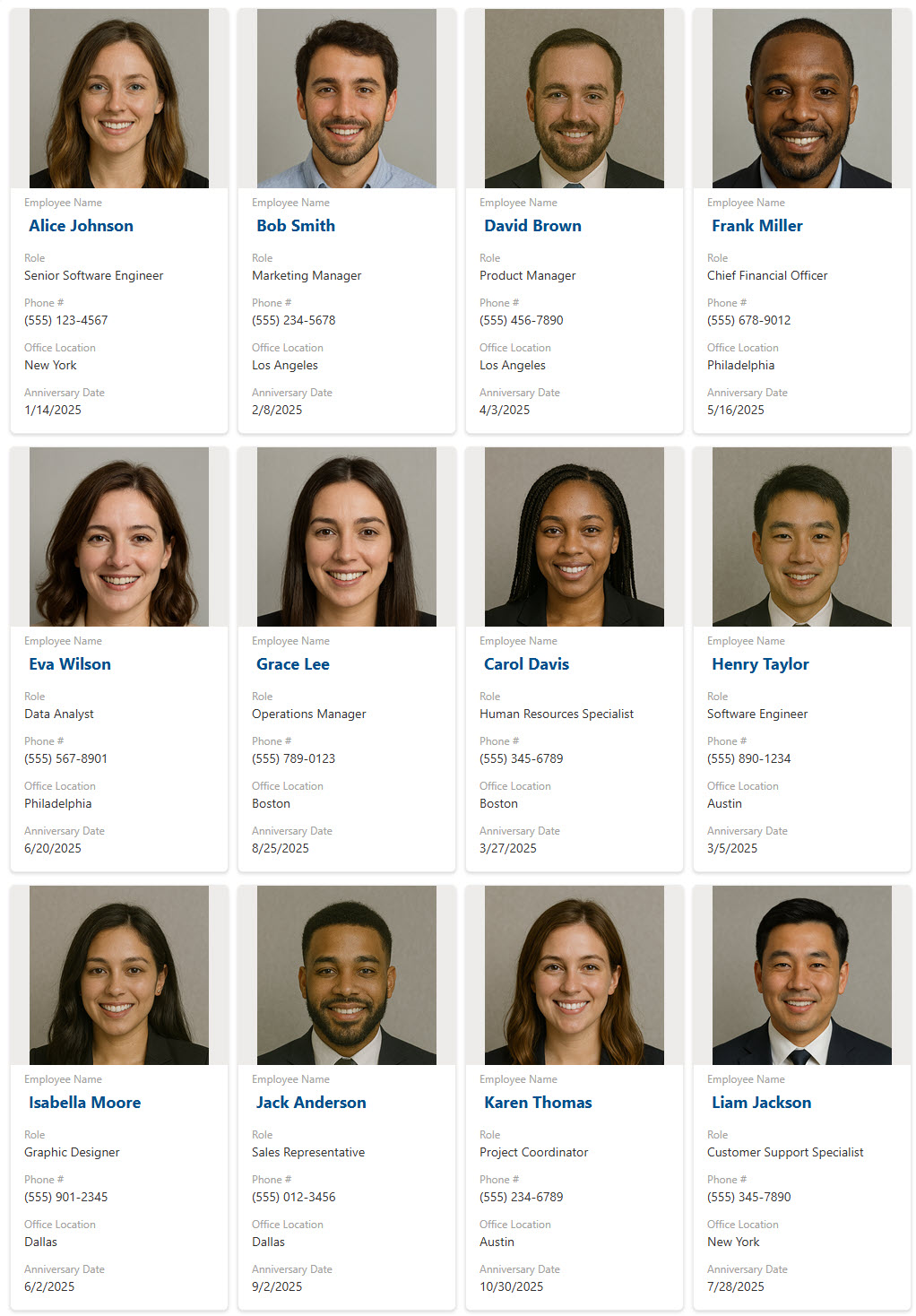 Employee Directory Gallery View