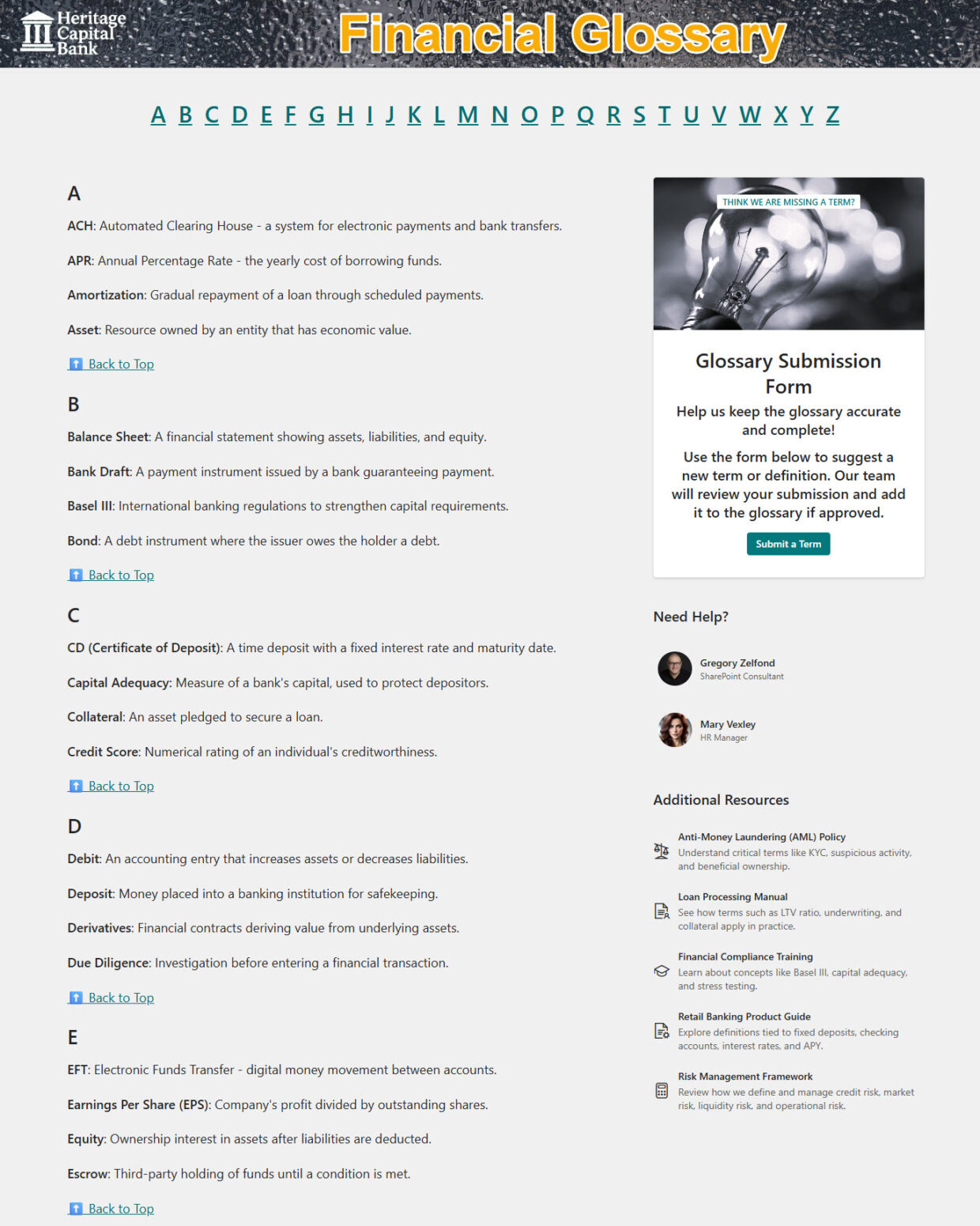 Glossary of Terms Main Page
