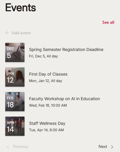 University Intranet Calendar