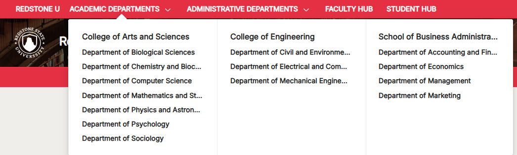 University Intranet Navigation Menu