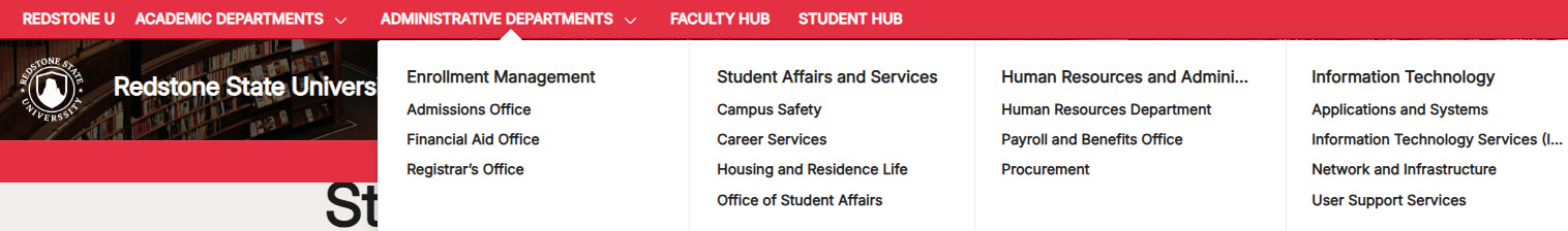 University Intranet Navigation Menu
