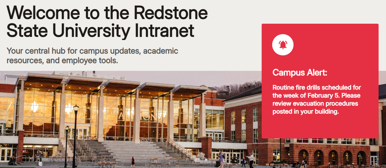 University Intranet Hero with Alert message