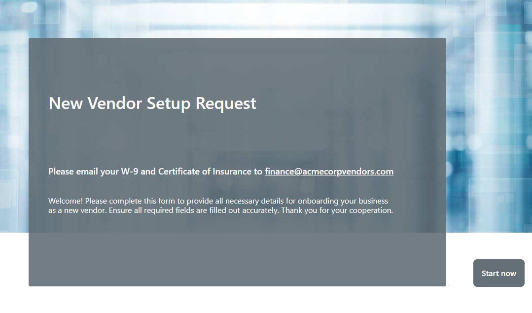 New Vendor Onboarding Form Cover Page