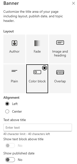 Banner Web Part Configuration Settings