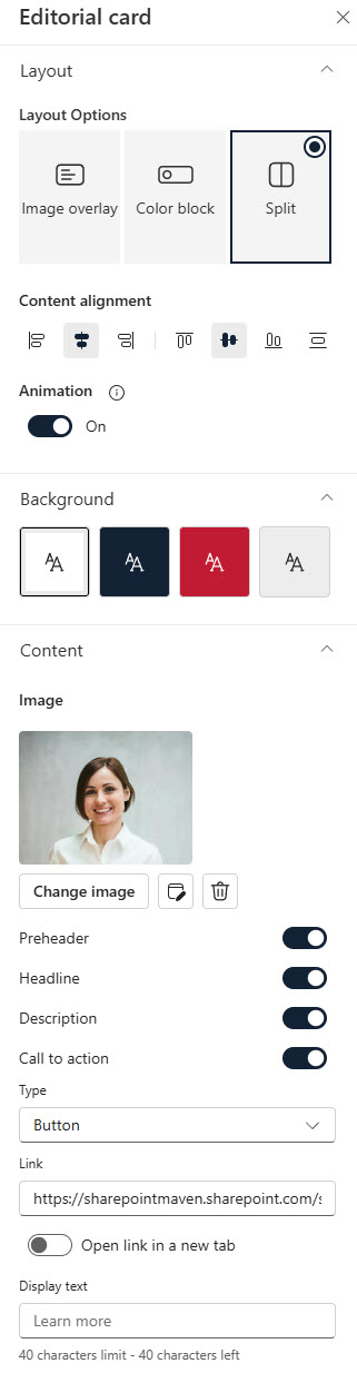 Editorial Web Part Split Configuration Options