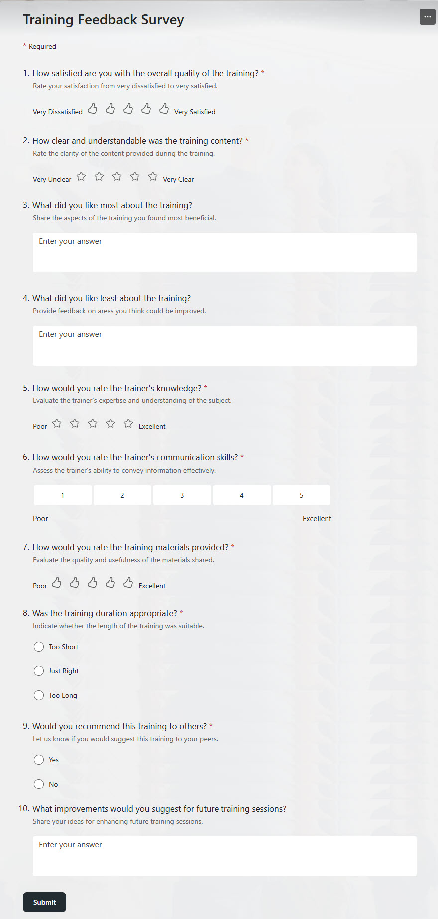 Forms Application Training Survey Example