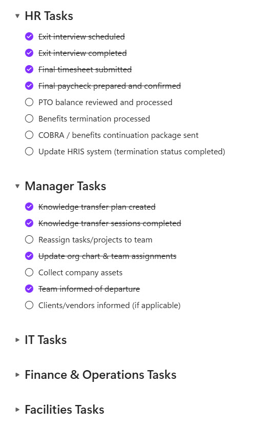 Microsoft Loop Employee Offboarding Example