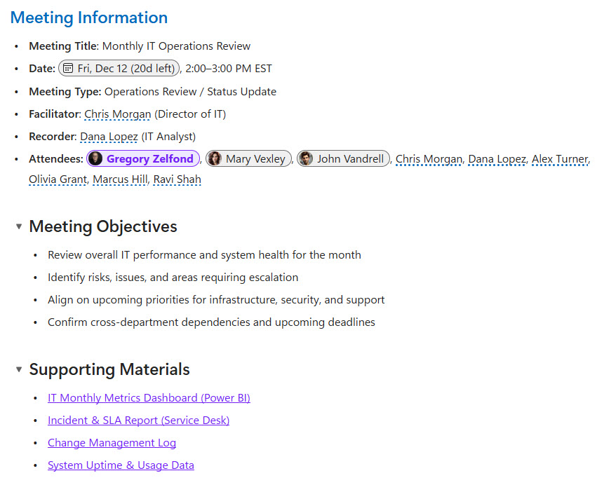 Microsoft Loop Page Example