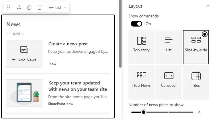 News Web Part Layout Configuration
