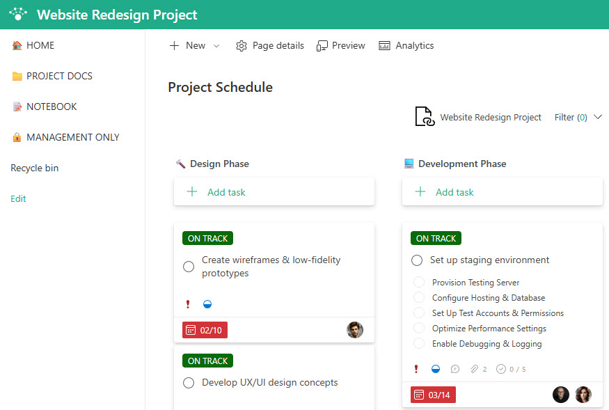 Planner Web Part with Plan embedded on a SharePoint page
