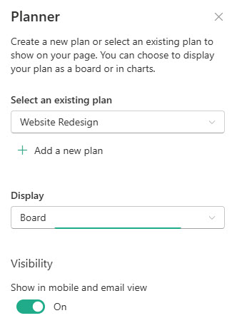 Planner Web Part Settings