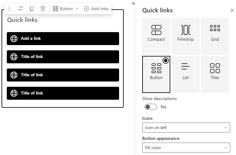Quick Links Button Layout