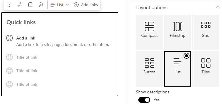 Quick Links List Layout