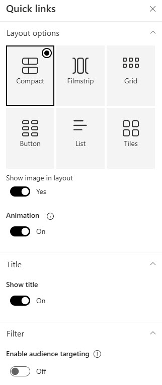 Quick Links Properties Pane