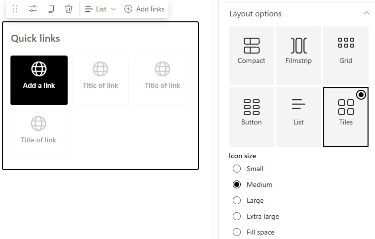 Quick Links Tiles Layout