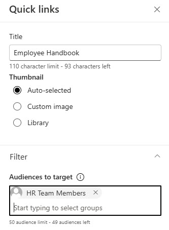 Audience Targeting in Quick Links Web Part