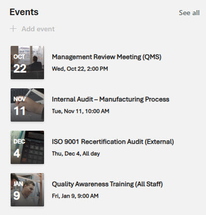 Quality Hub Events Calendar