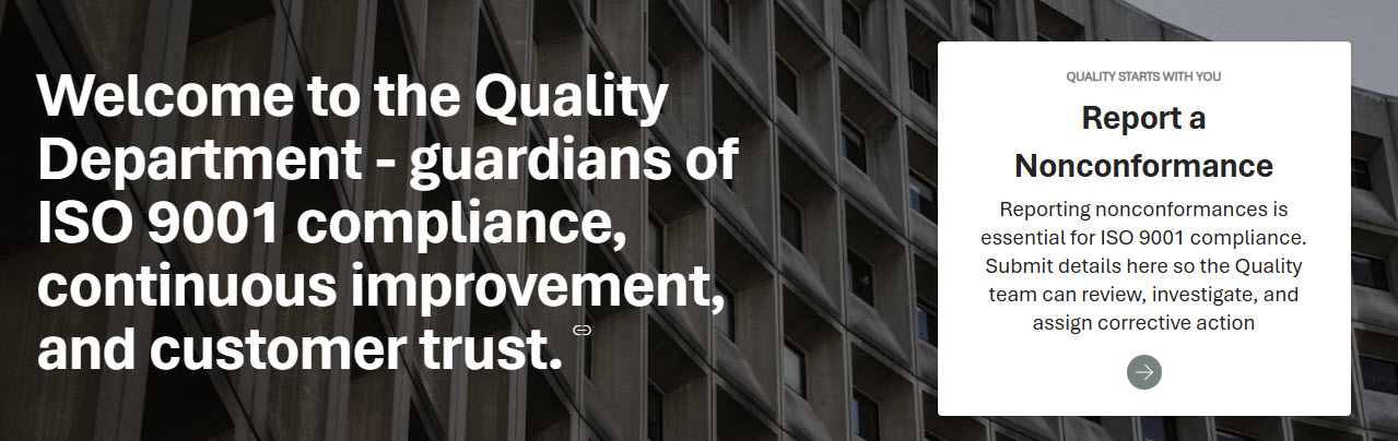 Quality Hub Hero with Call to Action