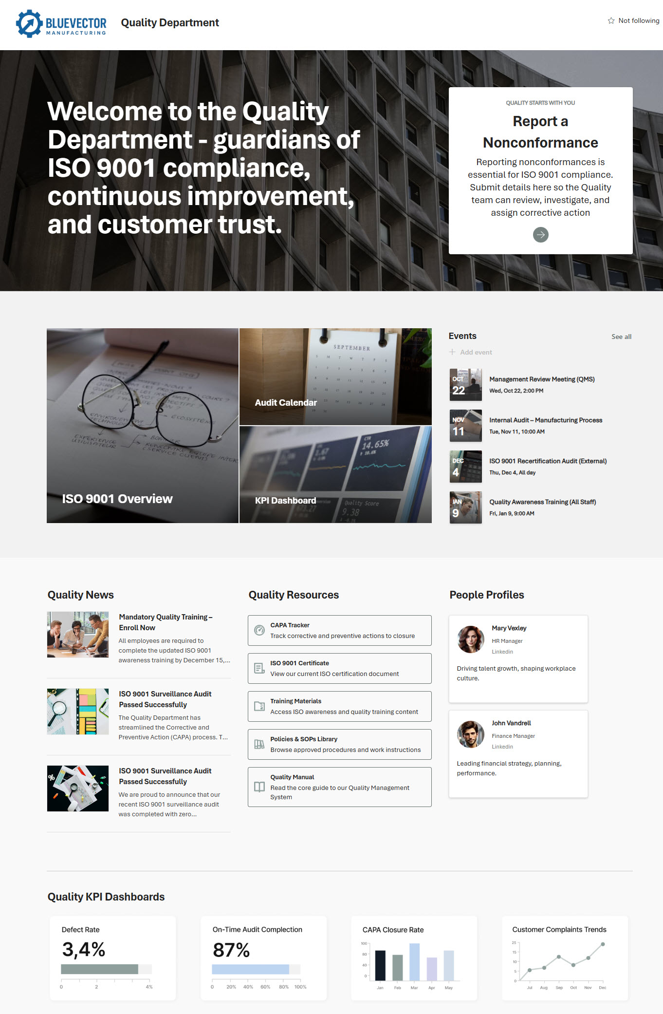 Quality Hub Homepage