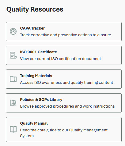 Quality Hub Quick Links