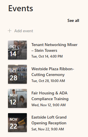 Real Estate Intranet Calendar of Events