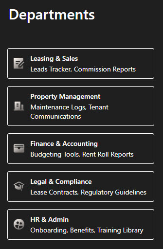 Real Estate Intranet Links to Department Sites