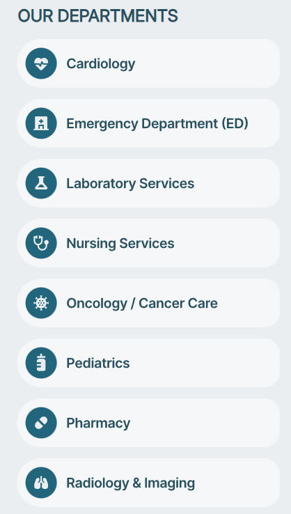 Healthcare Intranet Departments