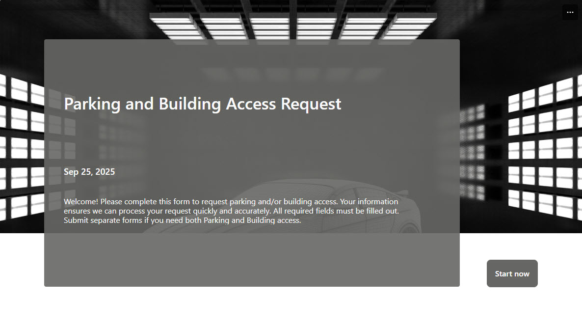 Parking and Building Access Form Cover Page