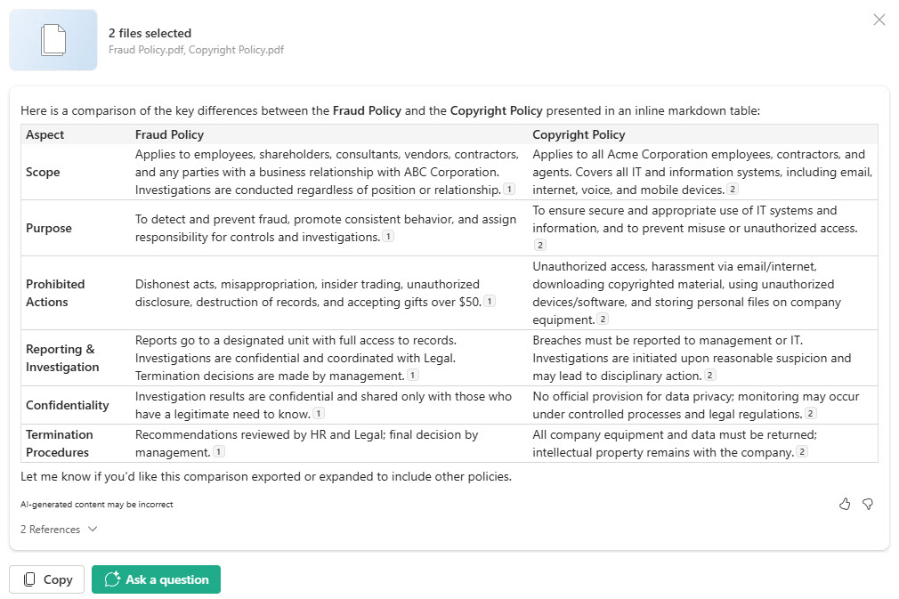 AI Actions - Compare