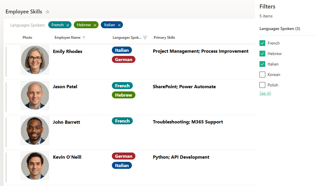 Employee Skills Directory Filtering