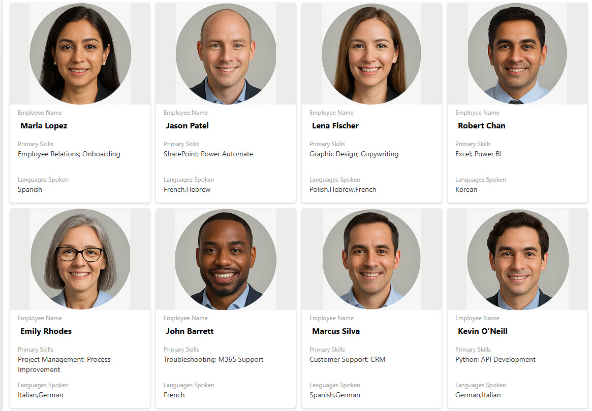 Employee Skills Directory Gallery View