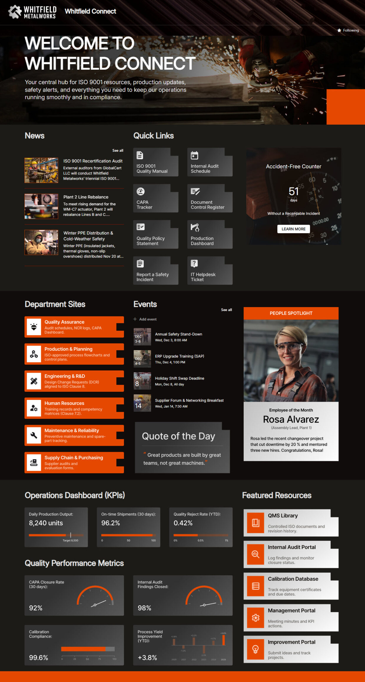Manufacturing Intranet Homepage