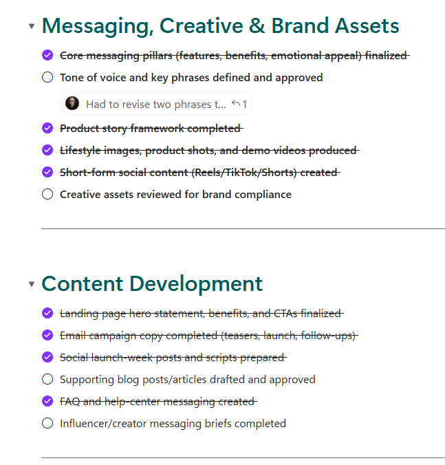 Marketing Checklist Tasks