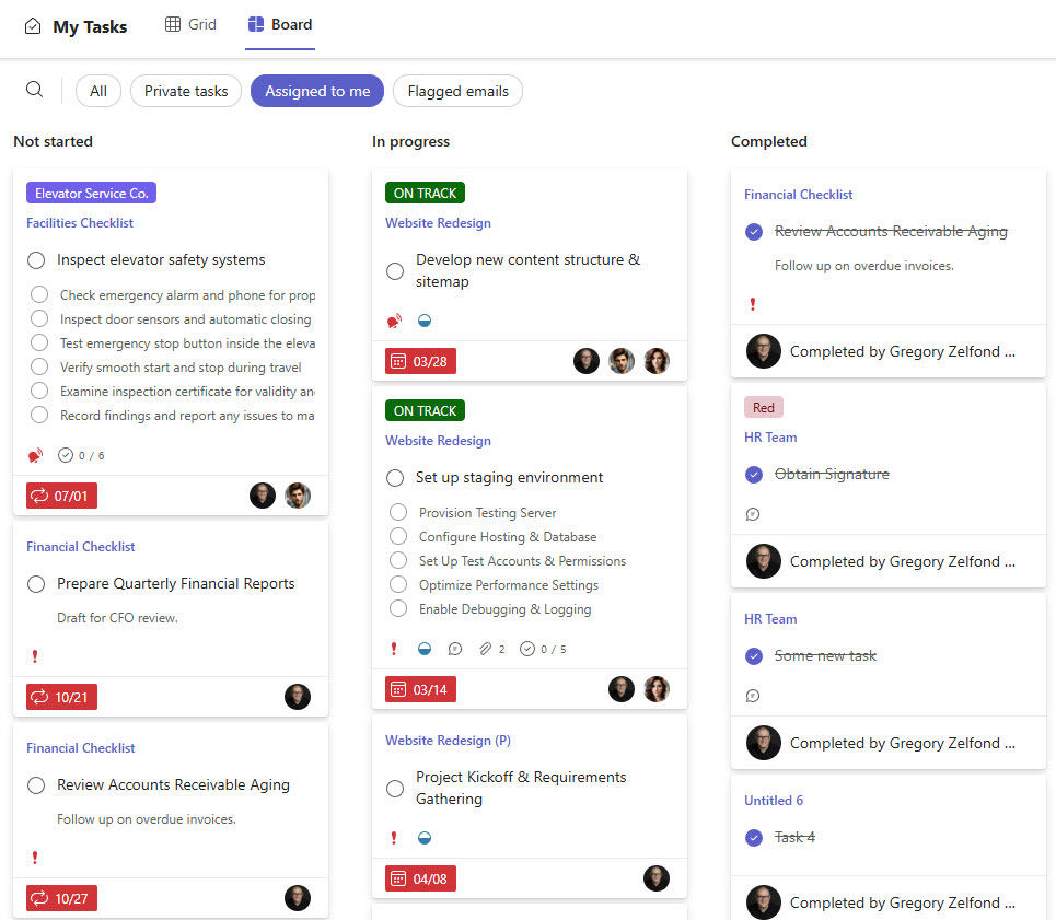 User Tasks Grouped by Progress