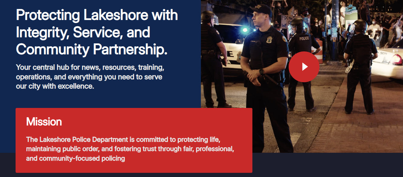 Police Intranet hero with Mission Statement and Video