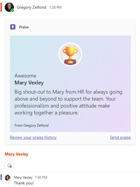 Send a Praise Message in Teams
