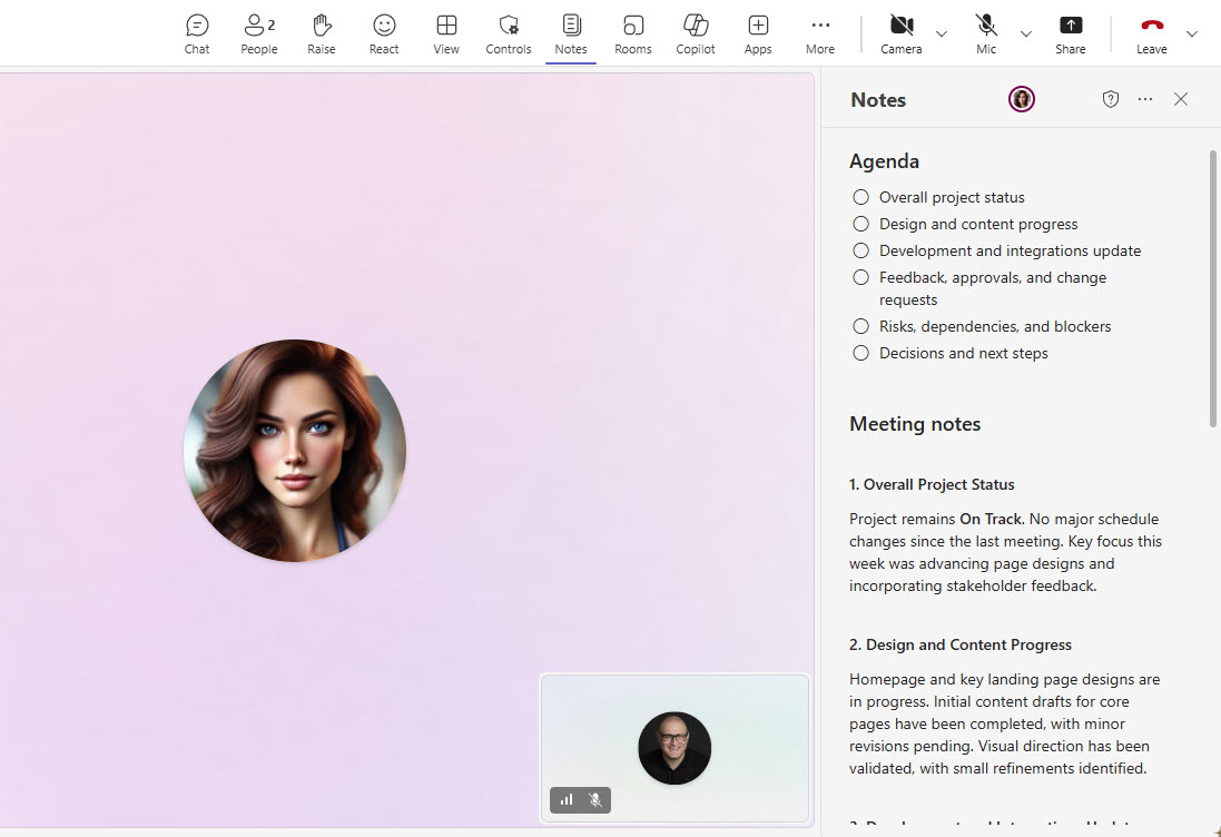 Teams Agenda during the Teams Meeting