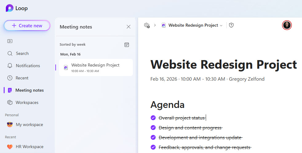 Teams Agenda in Loop