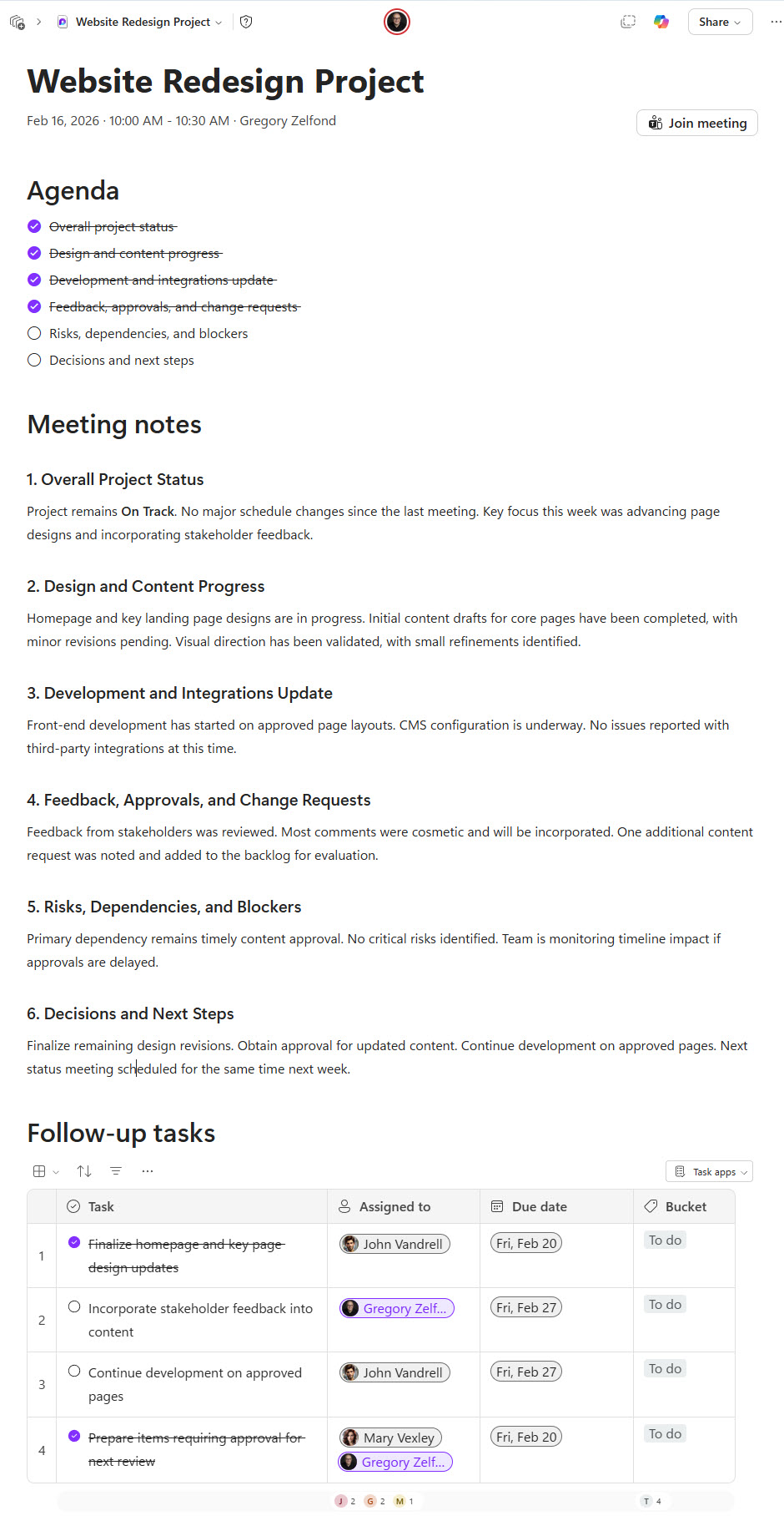 Teams Agenda in Loop as Loop Page