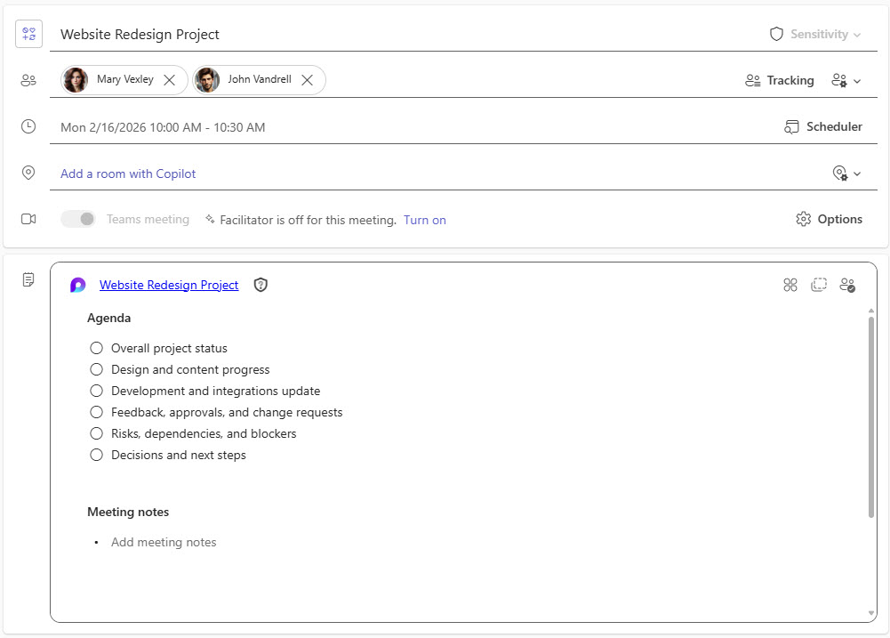 Adding Agenda to a scheduled meeting