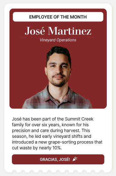 Food & Beverage Intranet Employee of the Month