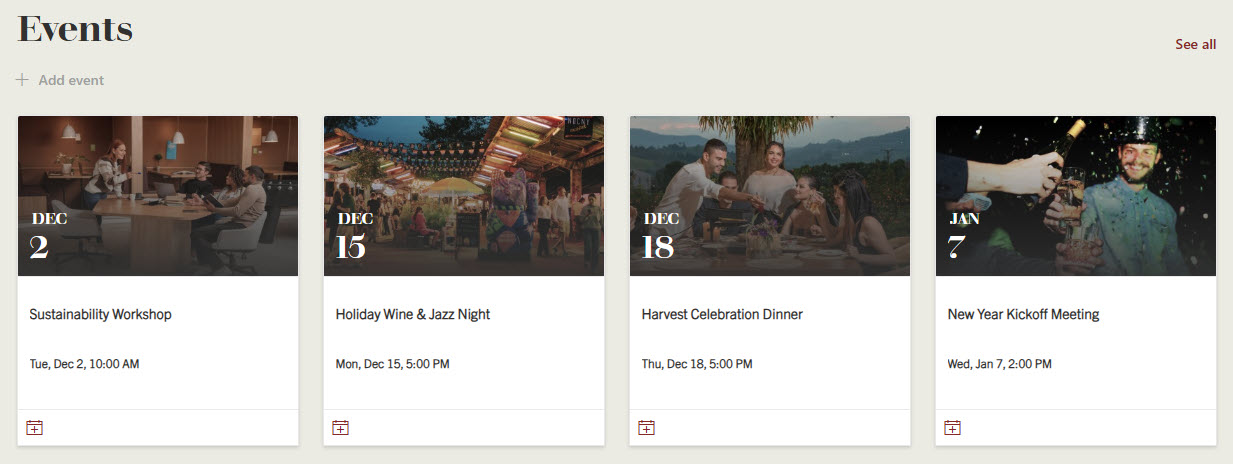 Food & Beverage Intranet Calendar