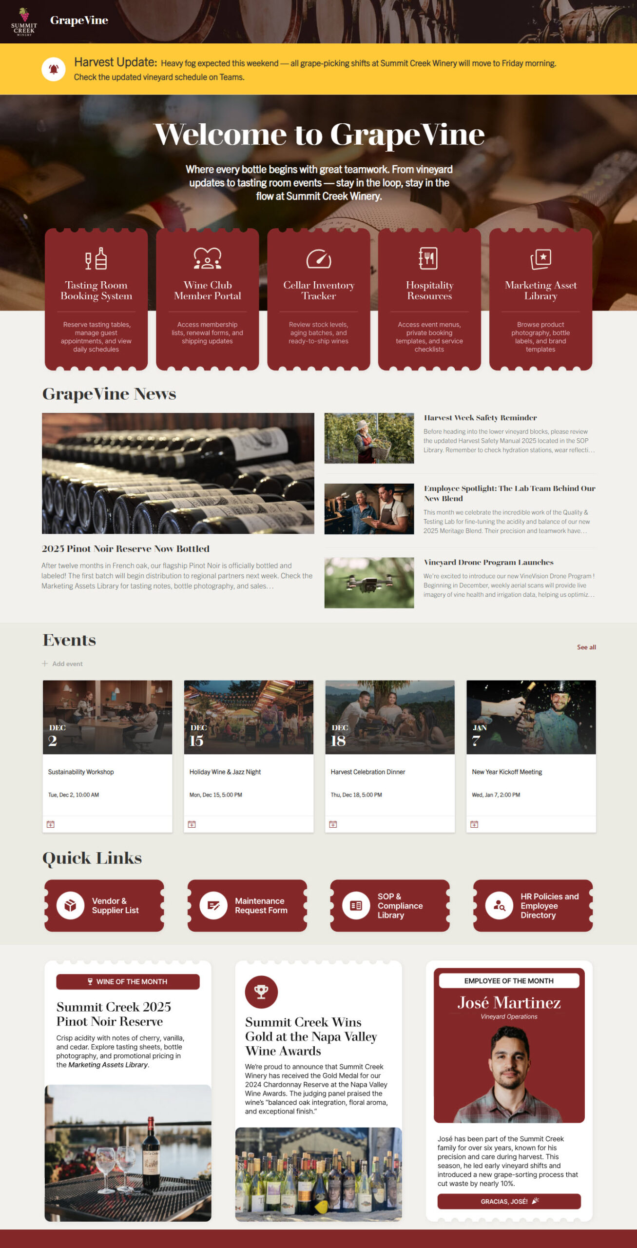 Food & Beverage Intranet Homepage