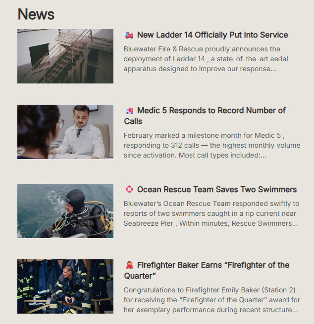 Fire Department Intranet News