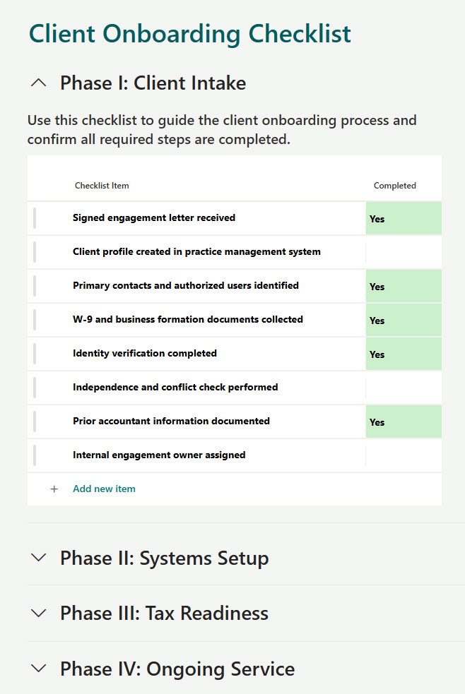 Client Onboarding Checklist Page